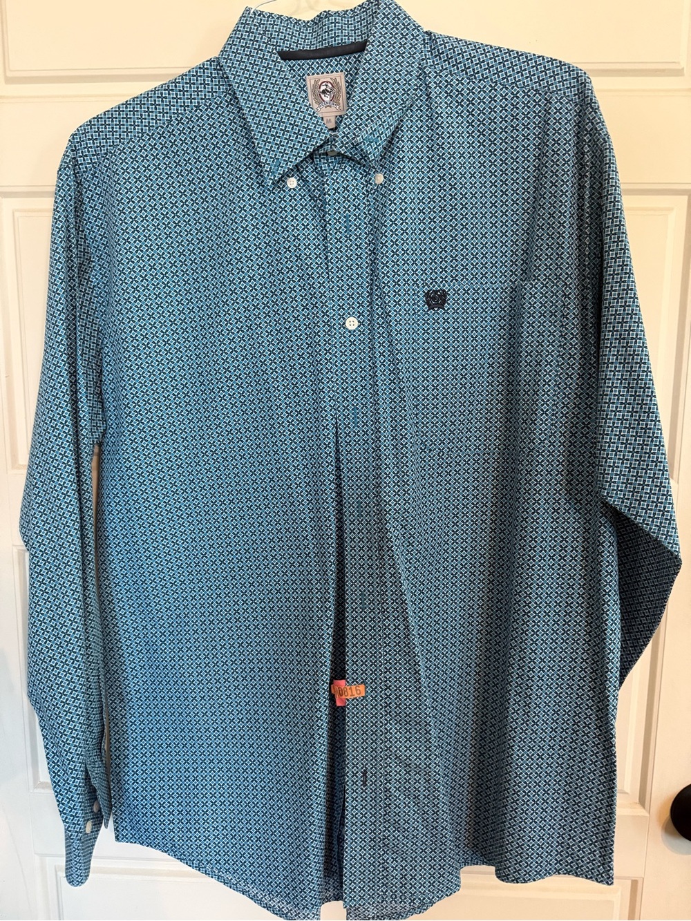 Cinch Men’s Long-Sleeve Button-Down Shirt – Teal Geometric